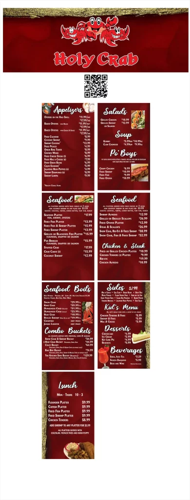 Holy Crab QR Code Menus
